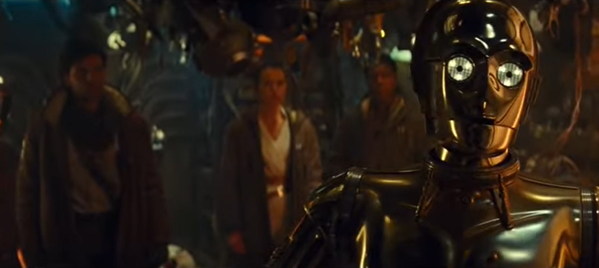 C-3PO says goodbye to his friends