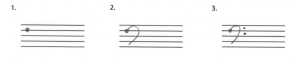 A bass clef is drawn in three steps.