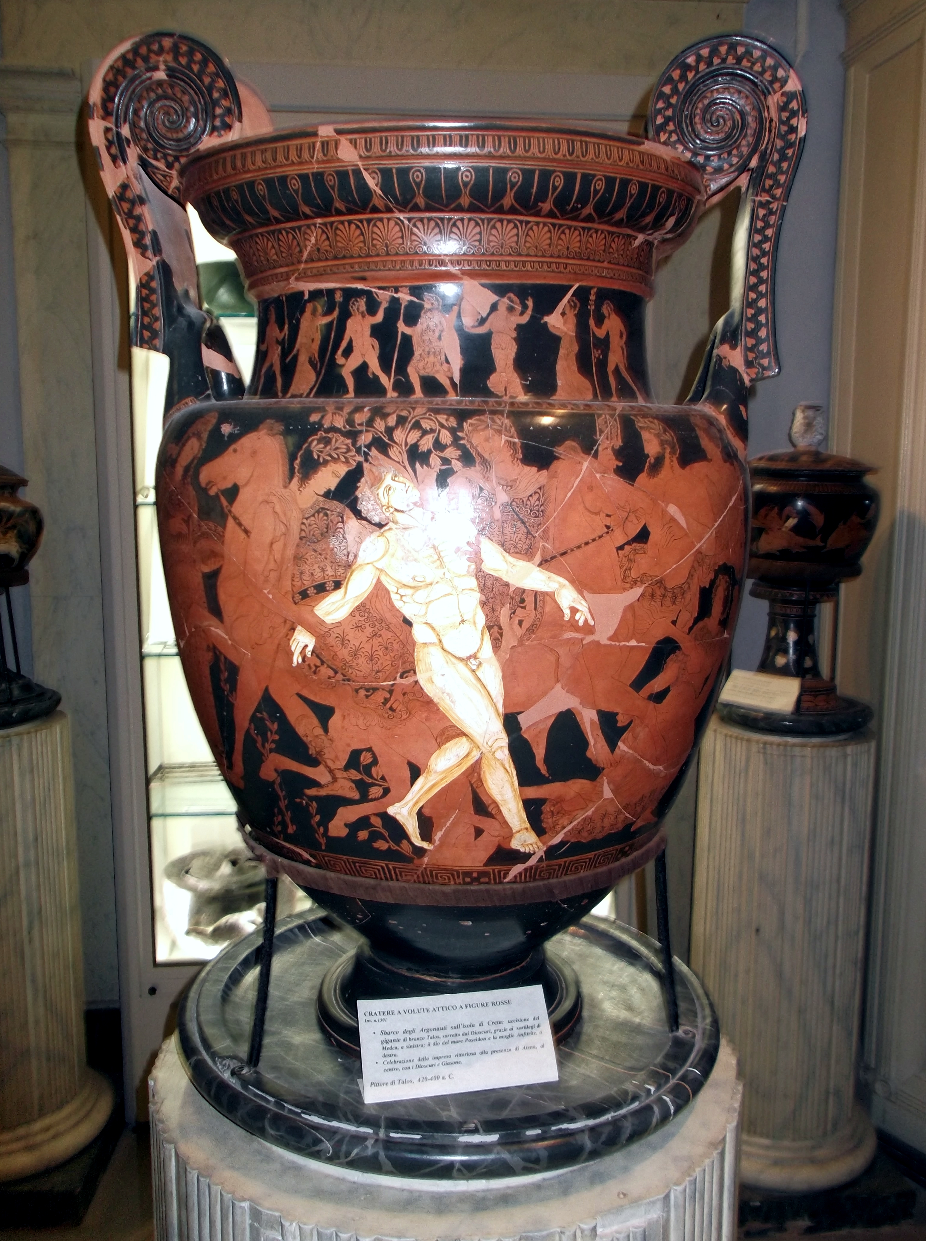 a rare depiction of the robot Talos on a vase. 