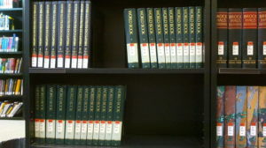 Image of World Book encyclopedias on a library shelf
