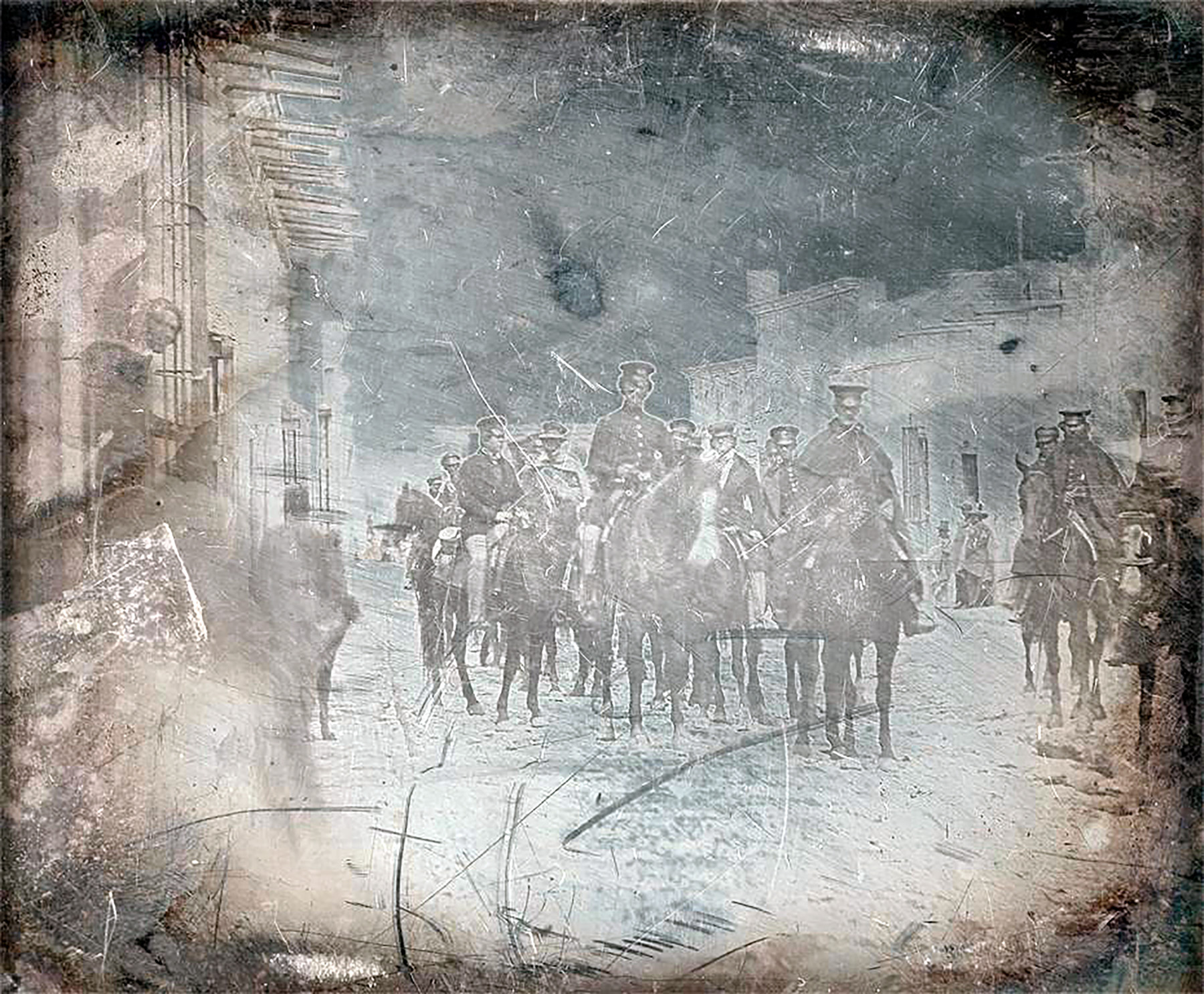Unknown photographer, General Wool and staff in the Calle Real, Saltillo, Mexico, c. 1847. 
