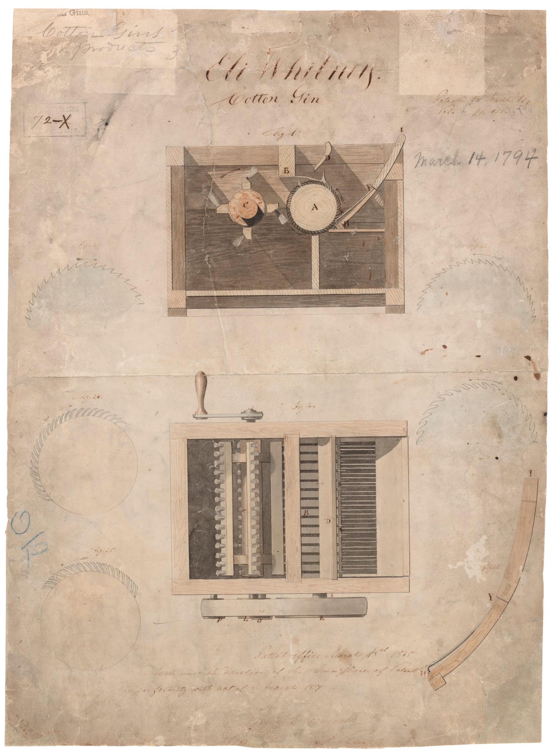 Eli Whitney patent for the cotton gin, March 14, 1794 (Records of the Patent and Trademark Office; Record Group 241, National Archives)