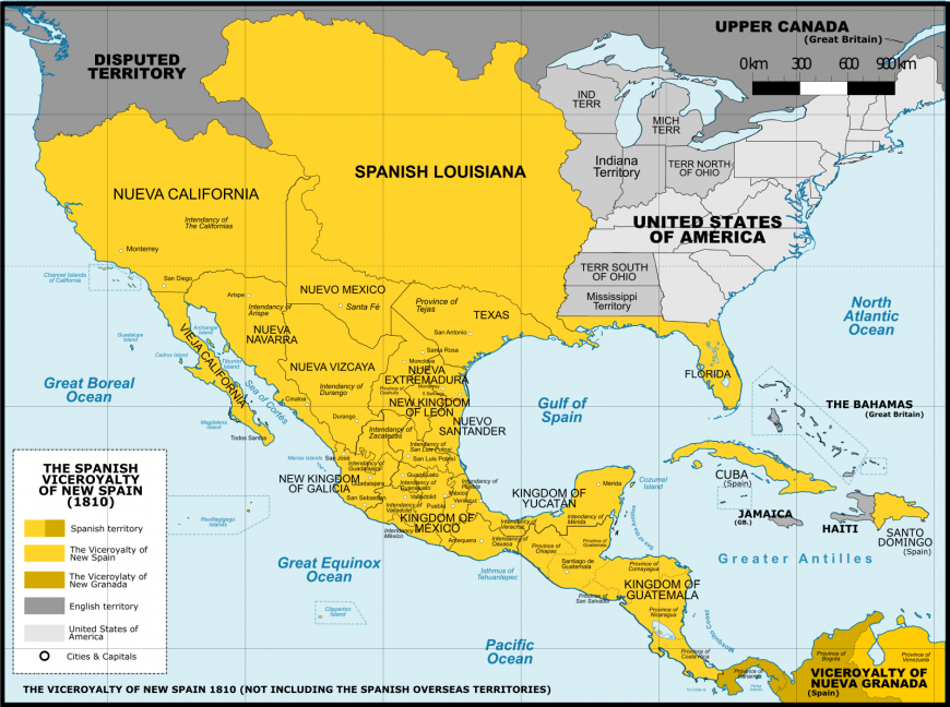 Map of the Viceroyalty of New Spain c. 1800