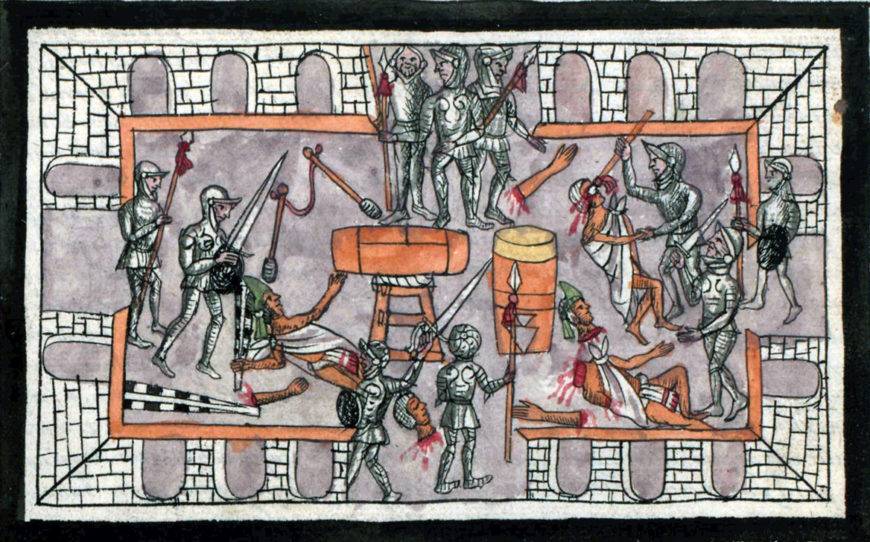 Illustration of the the Toxcatl Massacre, from Diego Durán, The History of the Indies of New Spain, 1579 (Biblioteca Nacional, Madrid)