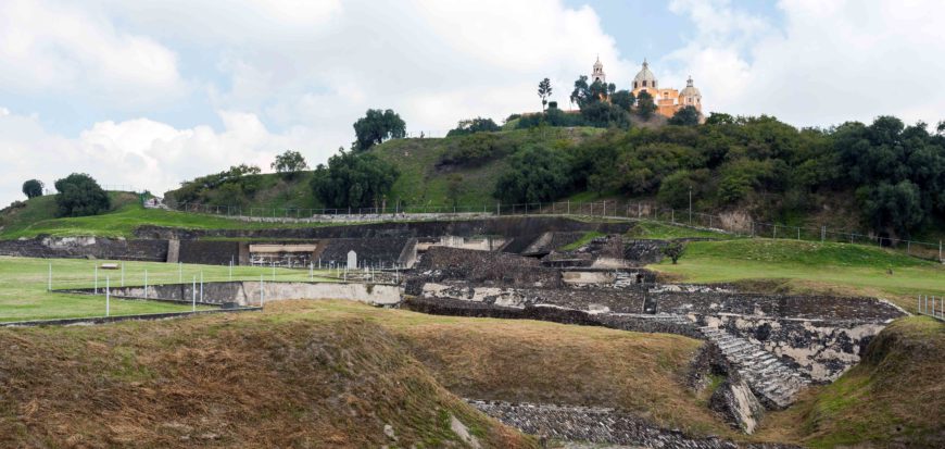 Great Pyramid of Cholula, now partially overgrown (with the small church of Our Lady of Remedies atop it), Cholula, Puebla, Mexico (photo: Diego Delso, CC BY-SA 3.0)