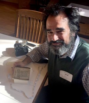 The author with the Luis de Carvajal manuscripts at the New York Historical Society (courtesy of author)