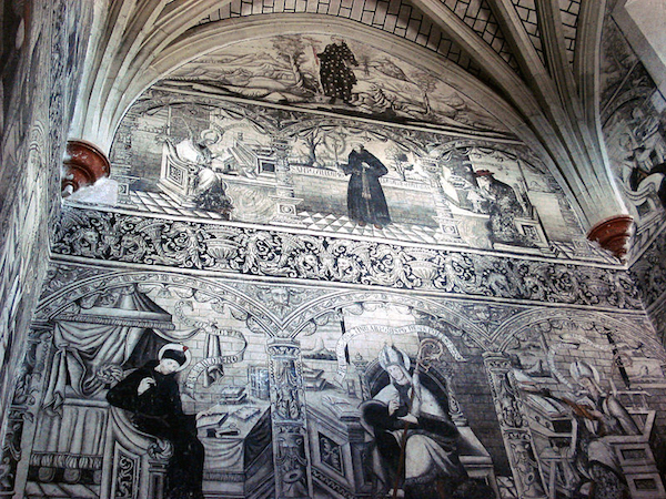 Augustinian heroes (detail), stairway murals, Convent of San Nicolás de Tolentino, 1546 and after, Actopan, Hidalgo, Mexico (photo: Abdeelyanez, CC BY-SA 3.0)