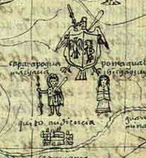 Detail, Mapa Mundi of the Indies of Peru, showing the quatripartite division of the Inka empire of Tawantinsuyu, from Felipe Guaman Poma de Ayala, The First New Chronicle and Good Government (or El primer nueva corónica y buen gobierno, c. 1615, p. 86 (image from The Royal Danish Library, Copenhagen)