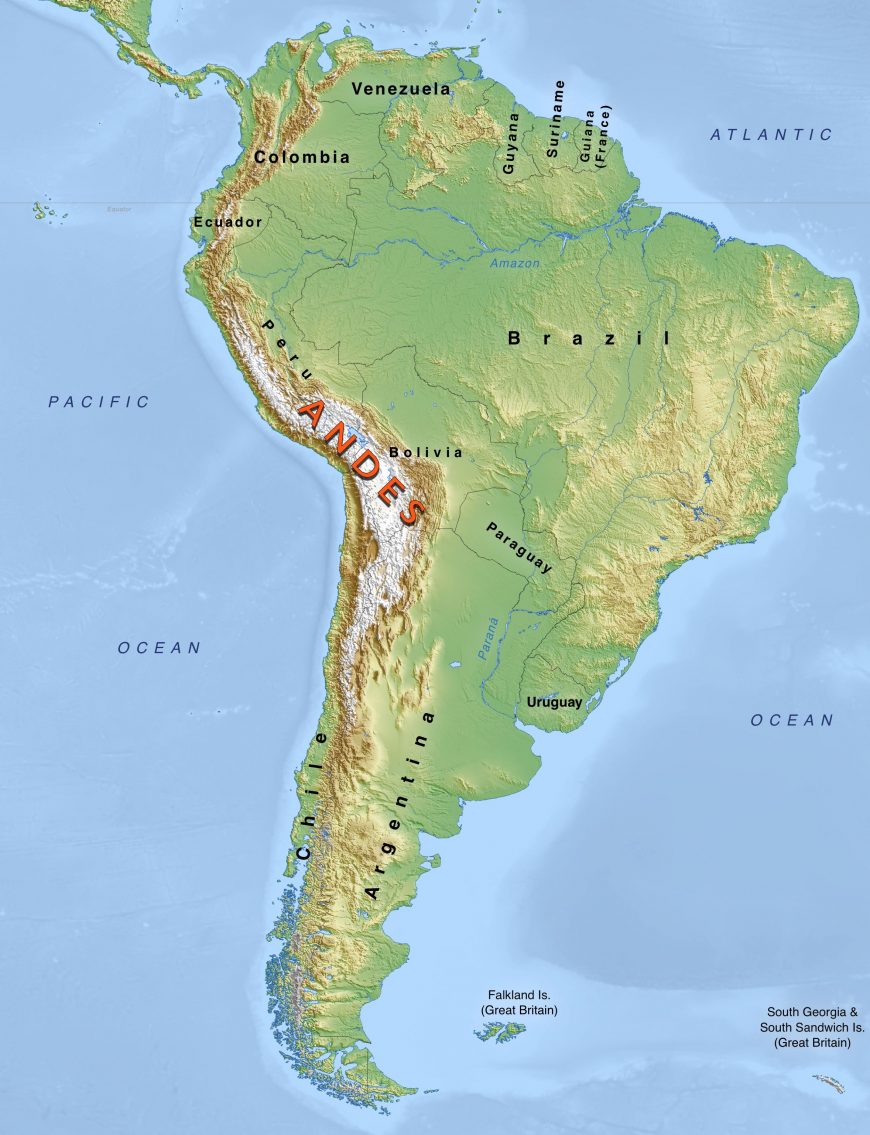 Map of South America showing the Andes