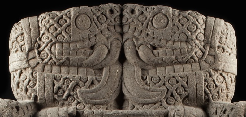 Snakes facing one another (detail), Coatlicue, c. 1500, Mexica (Aztec), found on the SE edge of the Plaza mayor/Zocalo in Mexico City, basalt, 257 cm high (National Museum of Anthropology, Mexico City) 
