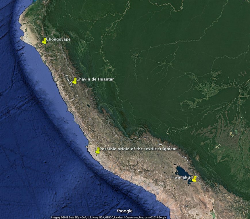 Map of Peru showing the locations of objects with Staff God imagery (&copy; 2018 Google)