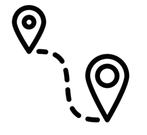 GPS location symbols connected by dotted line