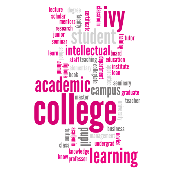 A word cloud of words related to college 