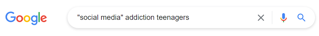 Screenshot of a Google search for "social media" addiction teenagers
