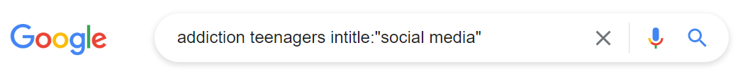 Screenshot of a Google search for addiction teenagers intitle:"social media"