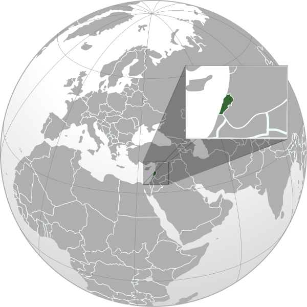 Grey Orthographic Global map with Lebanon map projection