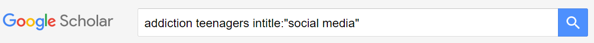Screenshot of a Google Scholar search for addiction teenagers intitle:"social media"
