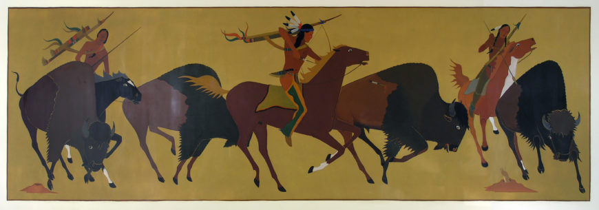 Stephen Mopope, Buffalo Hunting Scene, 1937, mural, Anadarko Post Office, OK (photo: USPS)