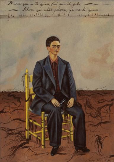 Frida Kahlo, Self-Portrait with Cropped Hair, 1940, oil on canvas, 40 x 27.9 cm (Banco de M&eacute;xico Diego Rivera Frida Kahlo Museums Trust, Mexico City)