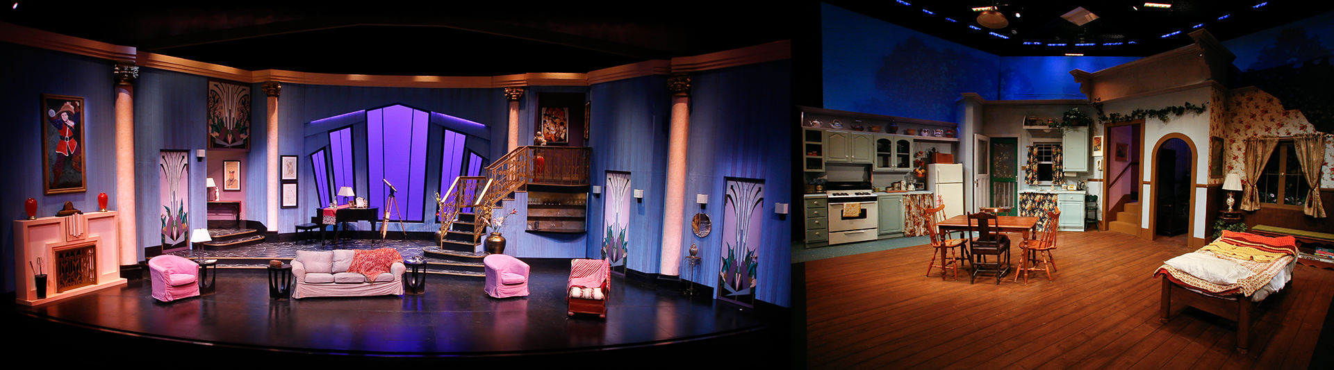 Left: PRESENT LAUGHTER by Noel Coward at SBCC Scenic and Lighting Design by Patricia L. Frank, Right: Crimes of the Heart at SBCC Scenic & Lighting Design by Patricia L. Frank.png
