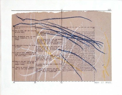 Mary Kelly, Post-Partum Document, 1973-79, perpsex units, white card, sugar paper, crayon, 1 of the 13 units, 35.5 x 28 cm each