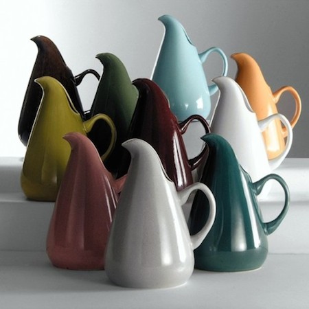 Russel Wright, made by Steubenville Pottery, Steubenville, OH, “American Modern” pitchers, 1939, earthenware