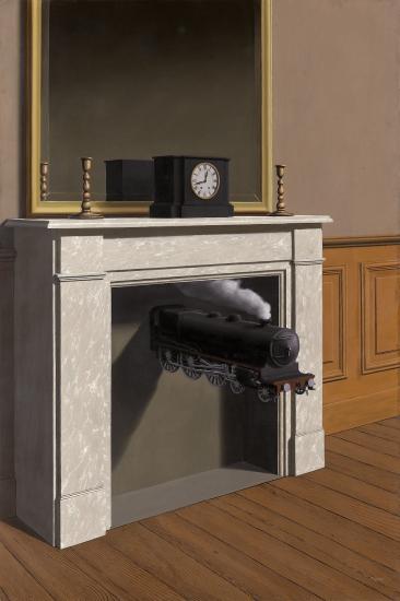 René Magritte, Time Transfixed, 1938, oil on canvas, 57 7/8 x 38 7/8 inches (Art Institute of Chicago)