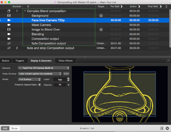 A screen shot of Qlab software