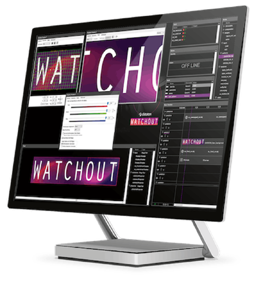 A computer running Watchout video playback software