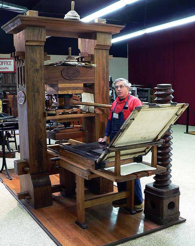 Figure 1. Recreated Gutenberg press at the International Printing Museum, Carson, California