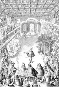 A drawing of a ballet perfomred in the galler of the Lourve.