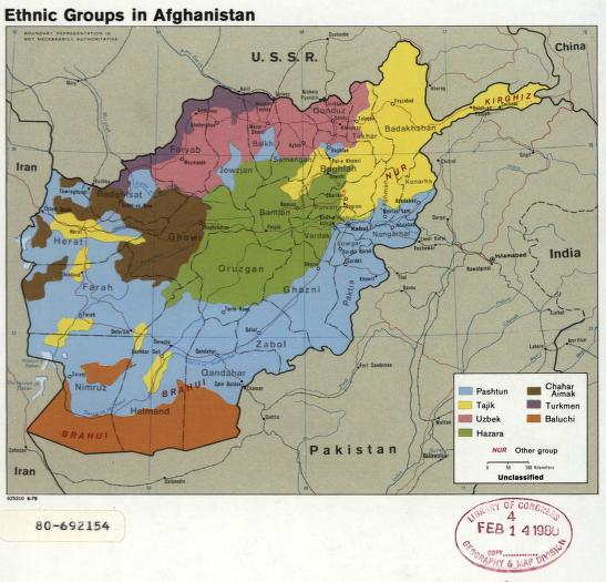 The Afghan population is multiethnic and multilingual. The map shows the ethnic composition of Afghanistan. Details in text.