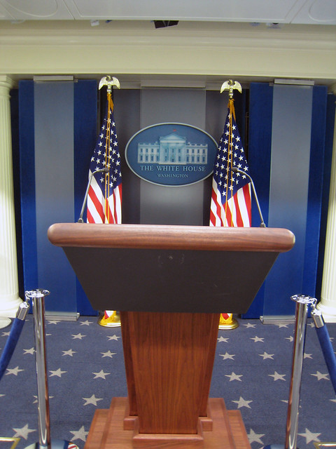 Image of empty podium at The White House
