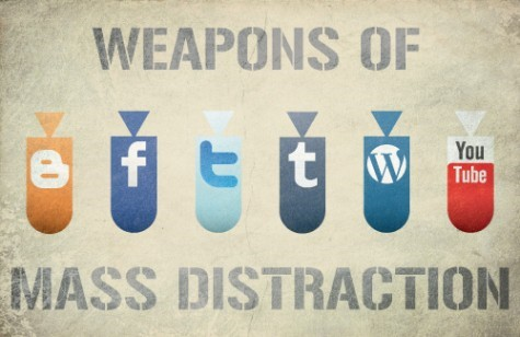 Graphic of "Weapons of Mass Distraction" with images of social media