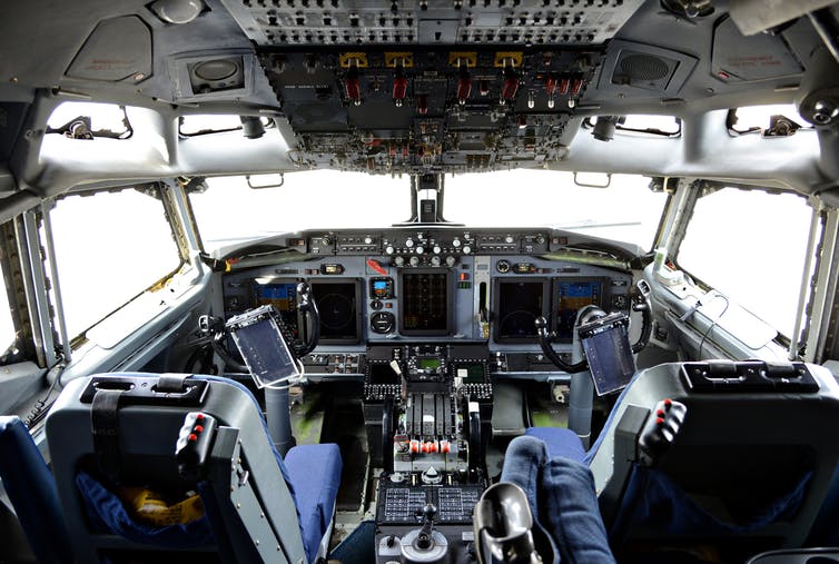 Image of the inside of a plane's cockpit