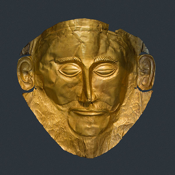 The golden funeral mask of a Mycenaean warlord.