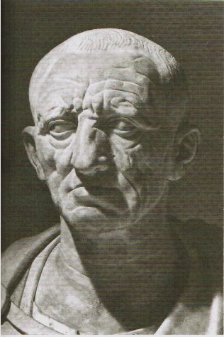 Bust of a Roman aristocrat in advanced age wearing a toga.