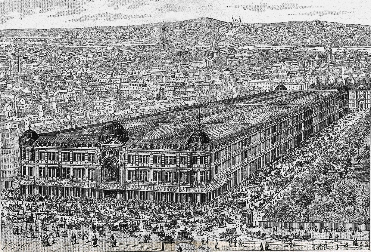 The Bon Marché, a huge department store covering multiple city blocks in Paris.