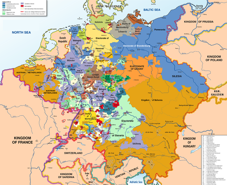 Map of the Holy Roman Empire, displaying its vast range of independent states all nominally part of the whole.