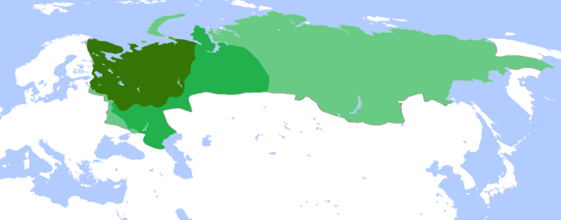 Map of Russian expansion, extending from western Russia to the Pacific Ocean.