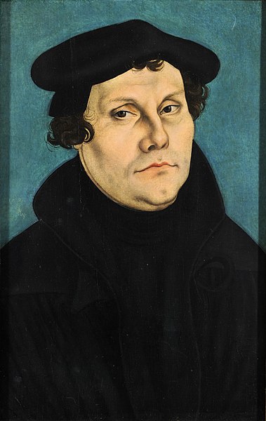 Portrait of Luther, somber in black.