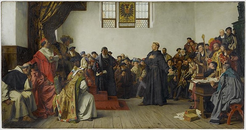 Dramatized painting of Luther holding forth at the Diet of Worms.