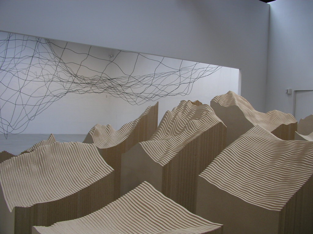 blocks of wood cut to represent the land under water