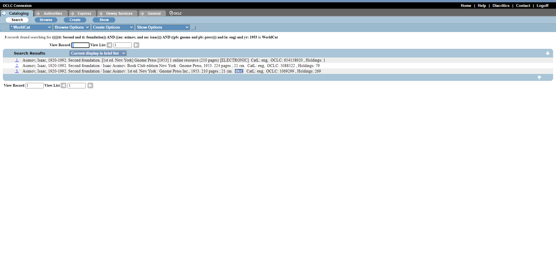 Screenshot of the OCLC website search results page.