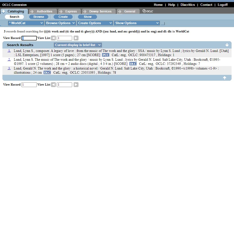 Screenshot of OCLC results page containing only "blue box" results.