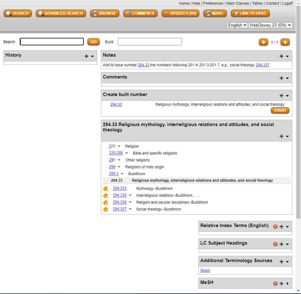 Screenshot of WebDewey page for 294.33.