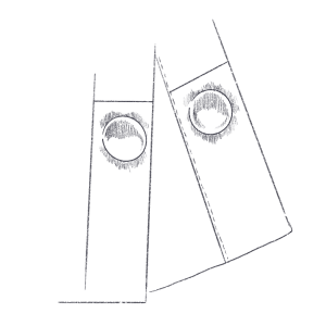 A simple pencil illustration of a button closure which has two round magnets rather than a button on one side and a hole on the other.