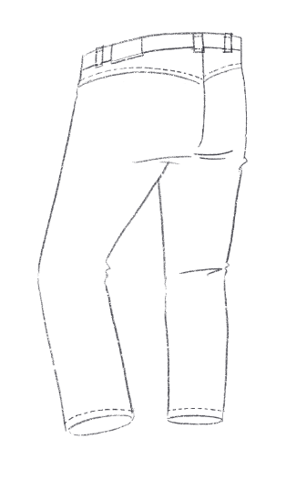 Simple illustration of pants with no back pockets.
