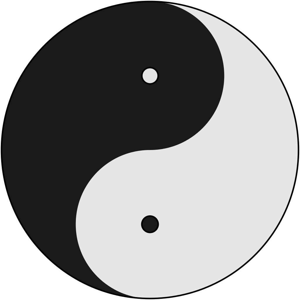 Visual depiction of the intertwined duality of the Yin and Yang with white representing Yang and black representing Yin.