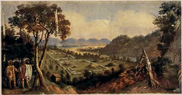 Figure 1.6: JOHN EGAN , Marietta, Ohio from Panorama of the Monumental Grandeur of the Mississippi Valley, c. 1850. Tempera on muslin. Saint Louis Art Museum, Missouri.
